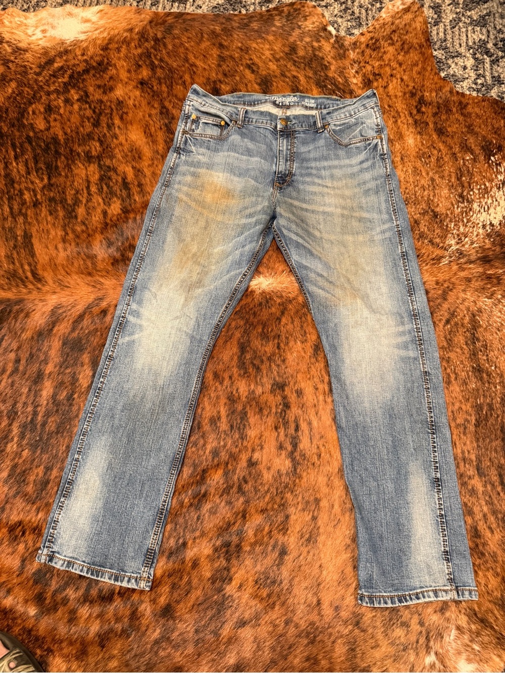 Wrangler retro slim straight jeans Distressed Vintage Look Mens 38x30 Classic